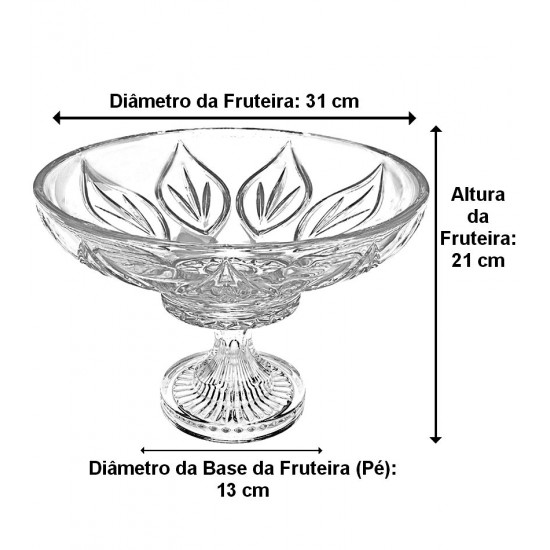 Fruteira 24cm Altura Por 31cm Diâmetro Com Pé Em Cristal Ecológico